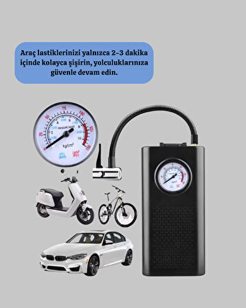 Type-C Şarjlı Güçlü Elektrikli Kompresör Motosiklet Oto Bisiklet İçin