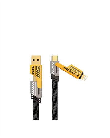 4'ü 1 Arada USB Hızlı Şarj ve Veri Kablosu – 65W Güç, Çoklu Bağlantı, 1.2m