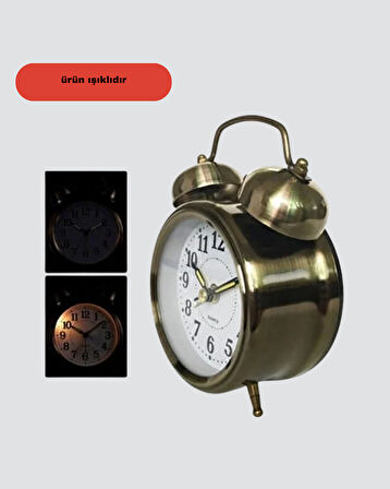 Nostaljik Bronz Metal Alarmlı Masa Saati Büyük Boy Dekoratif ve Şık Tasarım