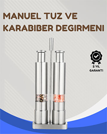 Paslanmaz Çelik Tuz ve Kararbiber Öğütücü - Şeffaf Akrilik Hazne