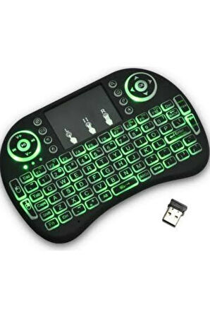 Işıklı Kablosuz Mini Klavye ve Dokunmatik Mouse Seti Türkçe Kablosuz