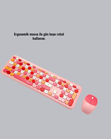 Renkli Retro Tuş Takımlı Klavye – 3 Cihaz Bağlantısı, Medya Kısayol Tuşları