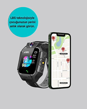 S10 Akıllı Çocuk Saati Siyah Model Çift Yönlü Konuşma ve SOS