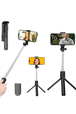 Tripod Selfie Çubuğu Bluetooth Kumandalı Kablosuz Led Işıklı