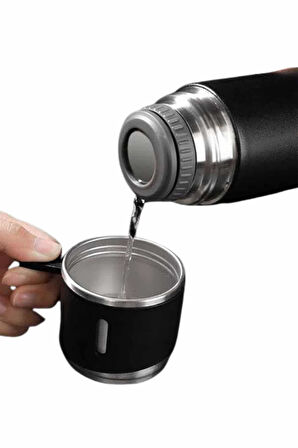 Termos Seti 3'lü Bardak Seti Isı Dayanıklı Siyah Paslanmaz Çelik Vakumlu