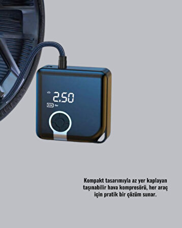 Kompakt Tasarımlı LED Işıklı Taşınabilir Hava Kompresörü