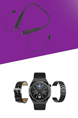 Alarm ve Titreşim Özellikli Akıllı Saat ve Mikrofonlu Kablolu Bluetooth Kulaklık 60 Saat