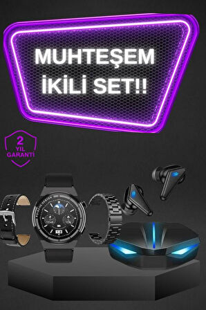 Kablosuz Bluetooth Bağlantılı Kulaklık ve Dokunmatik Ekran Akıllı Saat Arama Cevaplama