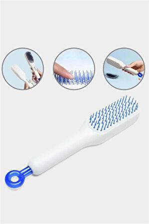 Kendi Kendini Temizleme Özellikli Otomatik Tuşlu Saç Tarağı Dolaşık Açıcı Masaj Fırçası Silikon Fırça