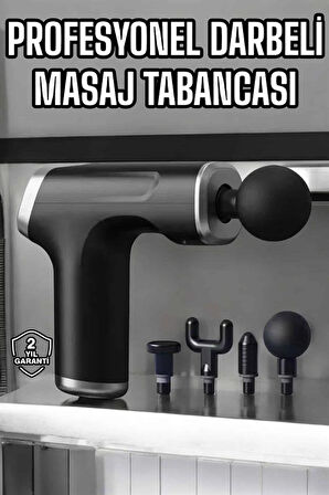 Masaj Tabancası 4 Başlıklı Kas ve Vücut Ağrıları İçin Şarjlı Darbeli