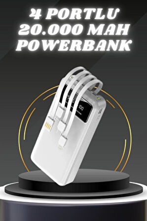Powerbank Şarj Cihazı 4 Çıkışlı 20.000 MAH Powerbank Kompakt Yüksek Kapasiteli Hızlı Şarj