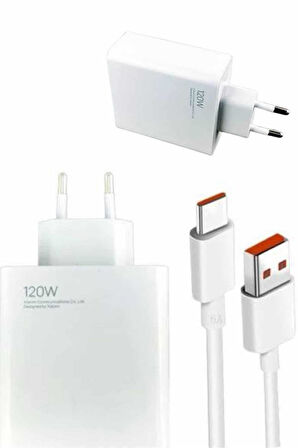 120W Şarj Aleti Hızlı Çift Turbo Şarj Aleti Seti Beyaz