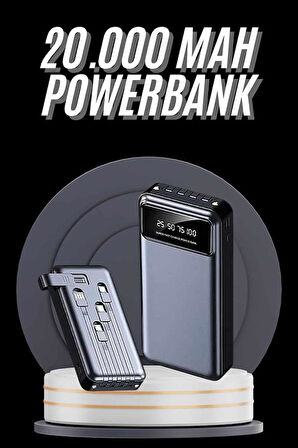 Hızlı Şarj Özellikli 20.000 Mah Dijital Göstergeli USB Girişli Android ve İOS Uyumlu Powerbank
