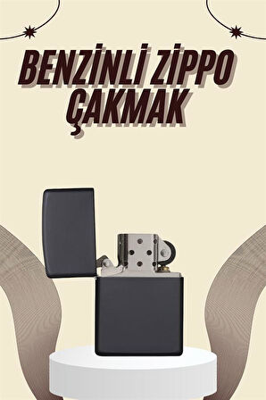 Çakmak Parlak Siyah Zippo Benzinli Çakmak Cep Boy Doldurulabilir