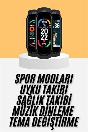 M6 Akıllı Bileklik Siyah Adımsayar Spor Takibi Android ve İOS Uyumlu