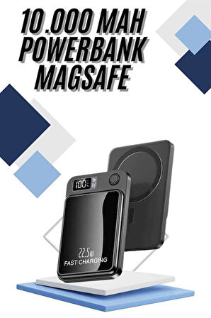 Magsafe Powerbank 10.000 mAh 22.5 Watt Hızlı Şarj Göstergeli Kablosuz Taşınabilir Şarj