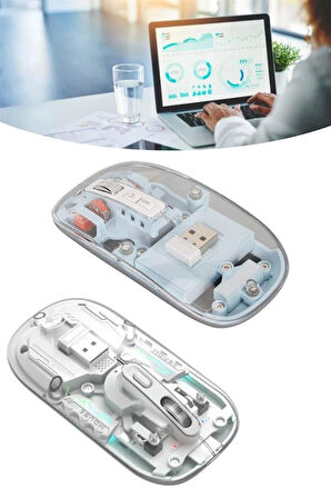 Sessiz Tıklama Çift Modlu Bluetooth Ve Alıcı Şeffaf Mouse Fare