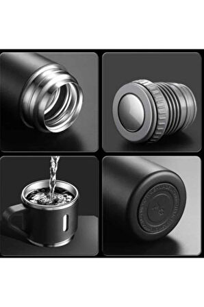 Termos Paslanmaz Çelik Termos Siyah Renk 3 Bardaklı Termos Seti