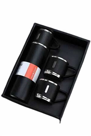 Termos Seti Paslanmaz Çelik 3 Bardaklı Vakumlu Termos Set 500 Ml 12 Saate Kadar Isı Koruma