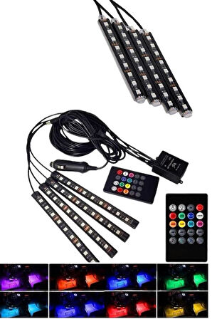 Araç Içi Aydınlatma Kumandalı 12 Led Ayak Altı Led Ambiyans Işığı Sese Duyarlı Kumandalı