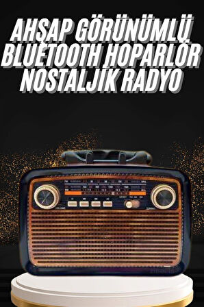 Nostaljik Görünümlü Ahşap Radyo TF SD USB Girişli Led Fener Işıklı