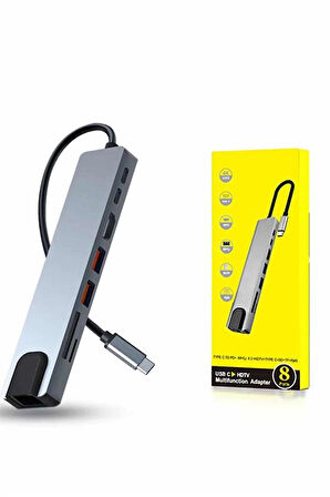 8 Portlu Macbook Çevirici Type C Hub  SD TF USB Çoğaltıcı Ethernet