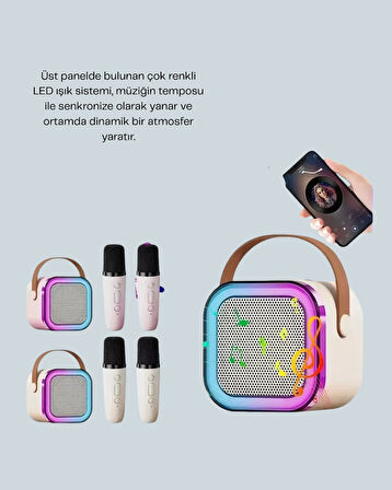LED Işıklı Taşınabilir Karaoke Hoparlör – USB & AUX Girişli
