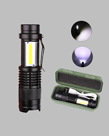 4 Modlu USB Şarjlı LED El Feneri Kamp ve Outdoor