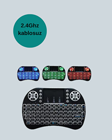Işıklı Kablosuz Mini Klavye – 2.4 GHz, Dokunmatik Mouse Özellikli