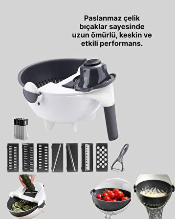 Döner Mekanizmalı Sebze Doğrayıcı Hazneli Rende