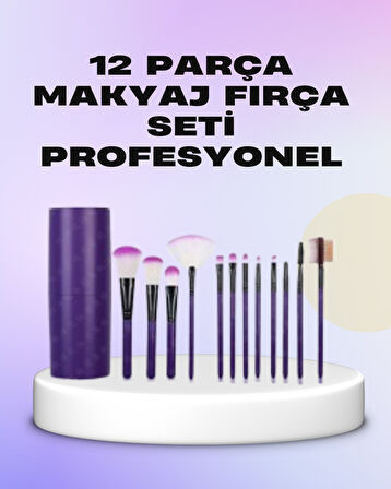 Ergonomik Saplı Fiber Kıllı 12'li Makyaj Fırça Takımı Göz ve Ten Makyaja Uygun