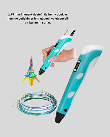 3D Kalem Ergonomik ve 1.75 mm Filament Destekli FDM Yazıcı Kalemi