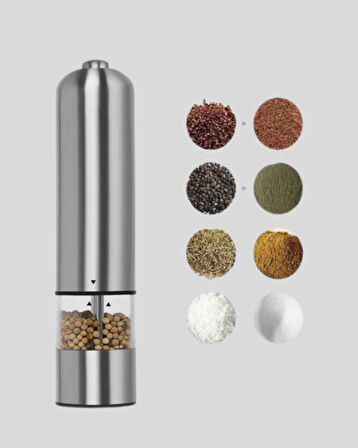 Modern Otomatik Baharat Öğütücü Seti – Pilli, Paslanmaz Çelik, LED Aydınlatmalı