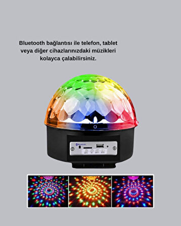 LED Disko Küresi Bluetooth Hoparlörlü Ritimle Senkronize Döner Işıklı