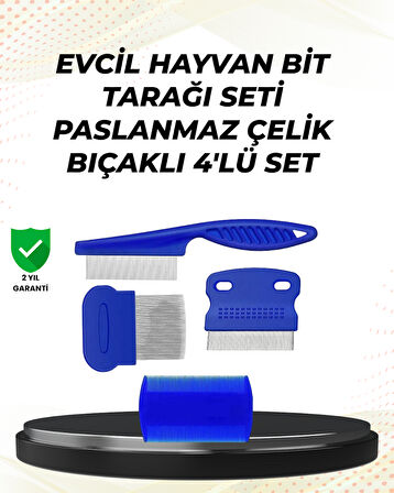 4 Parçalı Evcil Hayvan Tarak Seti – Paslanmaz Çelik Dişli, Ergonomik Saplı