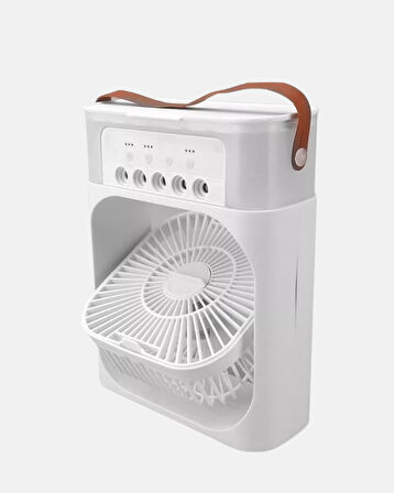 3’ü 1 Arada Mini Klima Fan USB Şarjlı, 7 Renk Gece Lambalı ve Nemlendirici