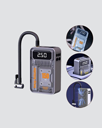 Taşınabilir Kablosuz Hava Pompası – 150 PSI Güçlü Basınç ve 6000mAh Şarjlı