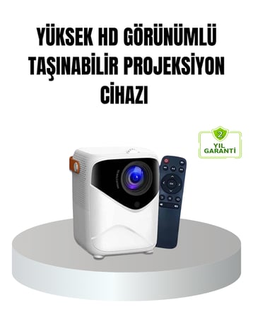 Taşınabilir 1080P HD Akıllı Projektör – 64GB Dahili Hafıza, 2GB RAM, Uzaktan Kumandalı
