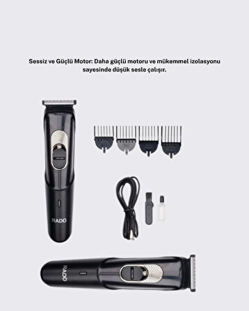 Kablosuz, Paslanmaz Çelik Bıçaklı Profesyonel Saç ve Sakal Tıraş Makinesi – Sessiz, Güçlü ve Ergonomik