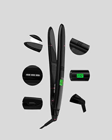 Isı Ayarlı Saç Düzleştirici Titanyum Seramik Plaka, Dijital Ekranlı