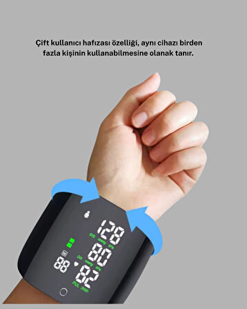 Bilekten Ölçüm Dijital Tansiyon Aleti – Renkli Risk Göstergeli ve Aritmi Uyarılı