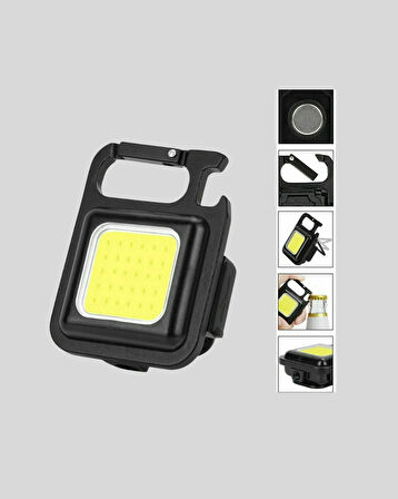 Mini 800 Lümen LED El Feneri – USB Şarjlı, 3 Kademeli Işık, Şişe Açacaklı Taşınabilir Tasarım