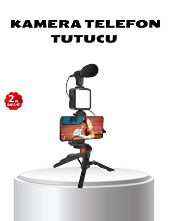 Video Çekim Kiti Tripod LED Işık Harici Mikrofon ve Bluetooth Kumanda Seti
