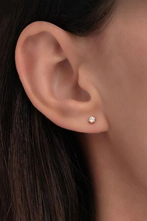 Zirkon Taşlı 2 mm Tektaş Küpe
