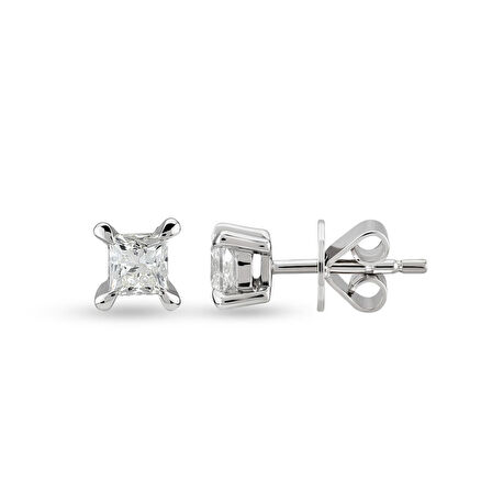 0.36 Ct Prenses Kesim Kare Tektaş Pırlanta Küpe TKPE10
