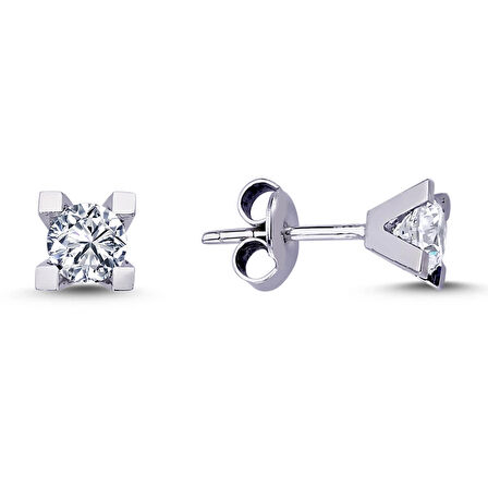 0.25 Ct V Tırnak Tektaş Pırlanta Küpe TKPE16