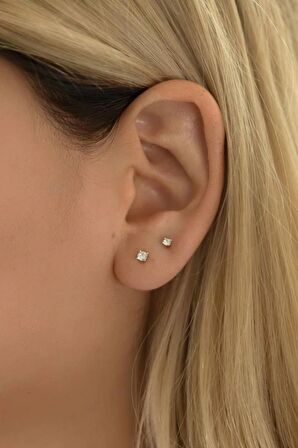 Gümüş Renkli Tektaş Küpe Seti 3'lü Set