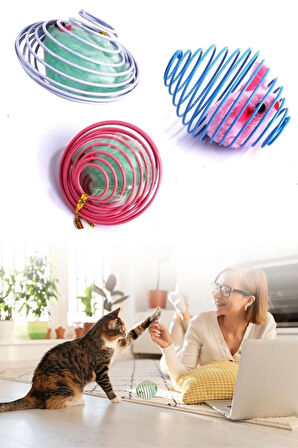 Yaylı Metal Fareli Kafes Kedi Oyun Topu Sıçrayan Spiral Kedi Topu