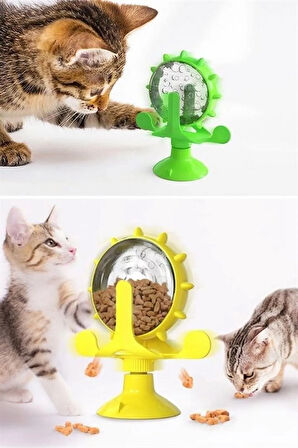 Vantuzlu Zilli İnteraktif Dönebilen Mama Kaplı Renkli Eğlenceli Eğitici Kedi Oyuncağı