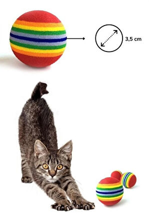 3lü Gökkuşağı Sünger Kedi Köpek Çiğneme Oyun Topu 4,2 cm